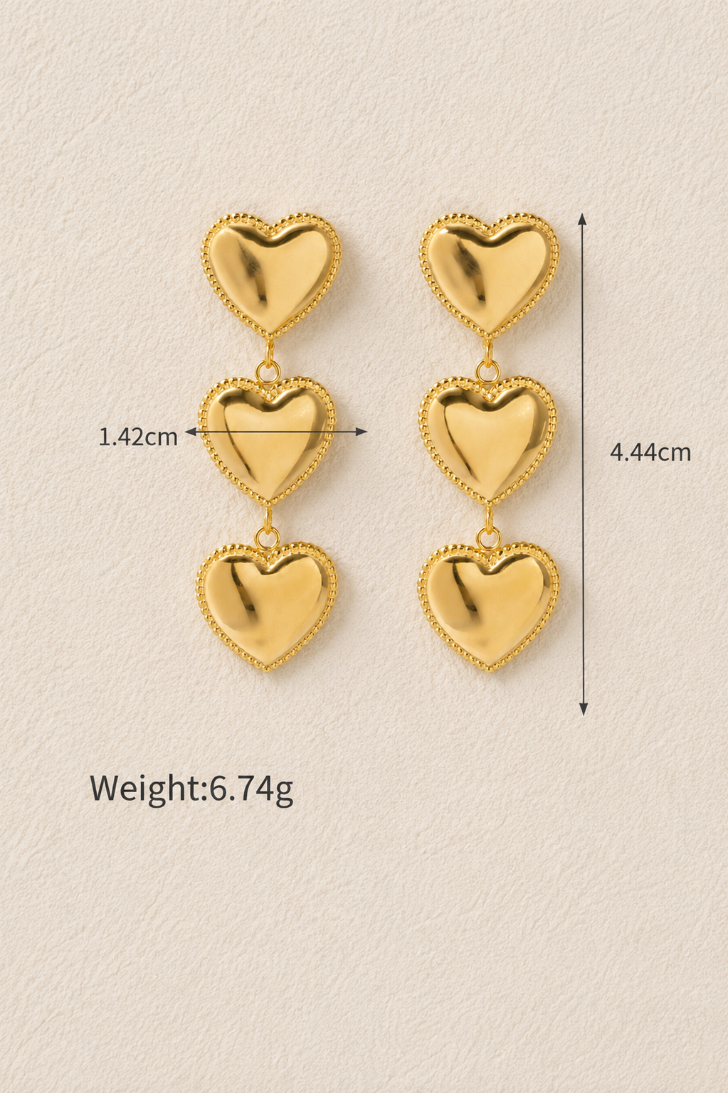 3 Heart Dangle Earrings