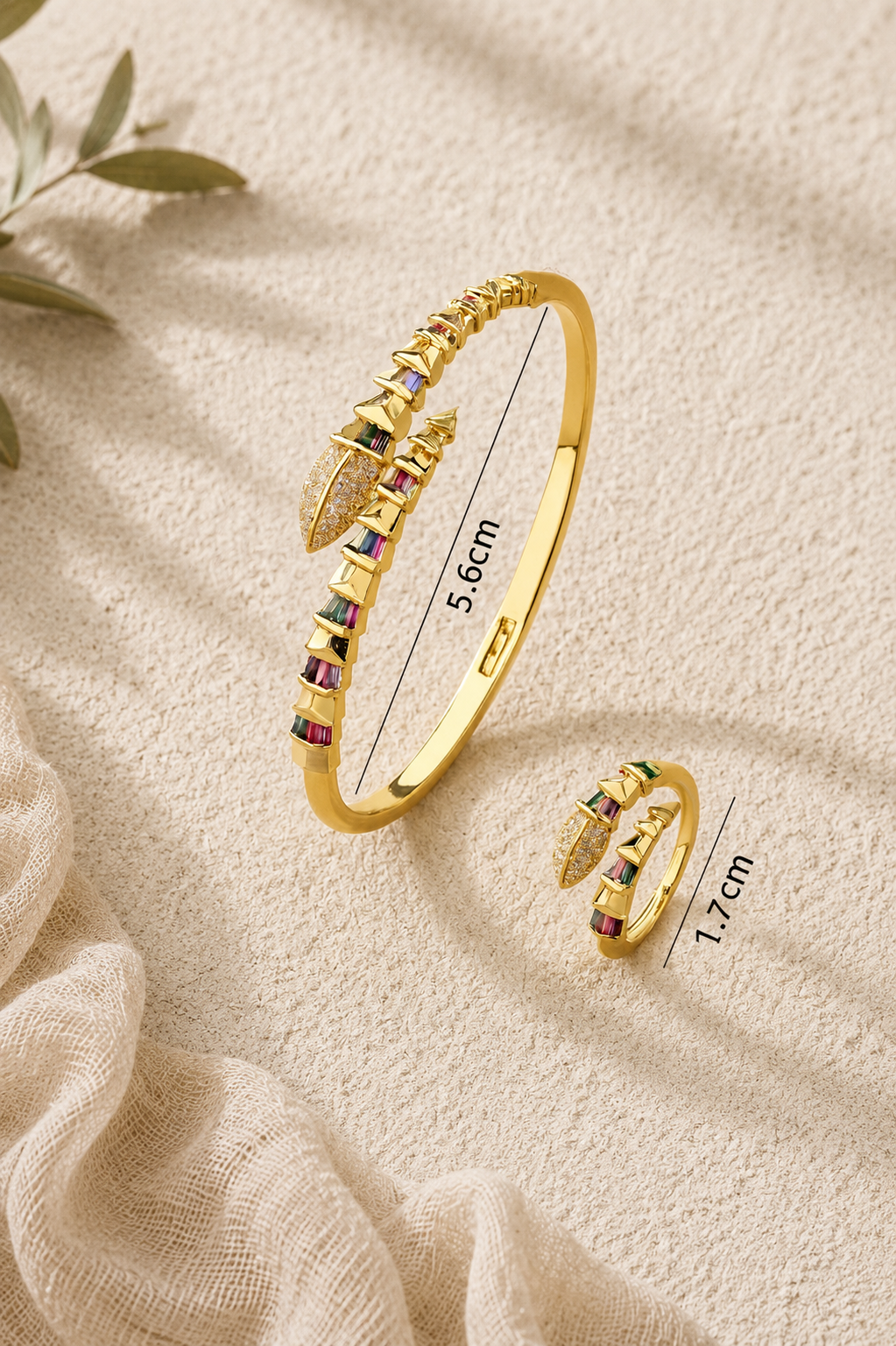 Colorful Serpent Bangle and Ring