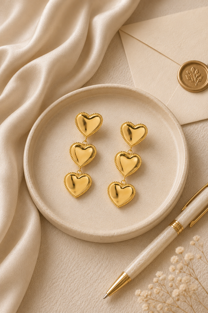 3 Heart Dangle Earrings