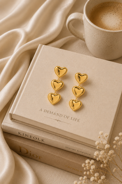 3 Heart Dangle Earrings