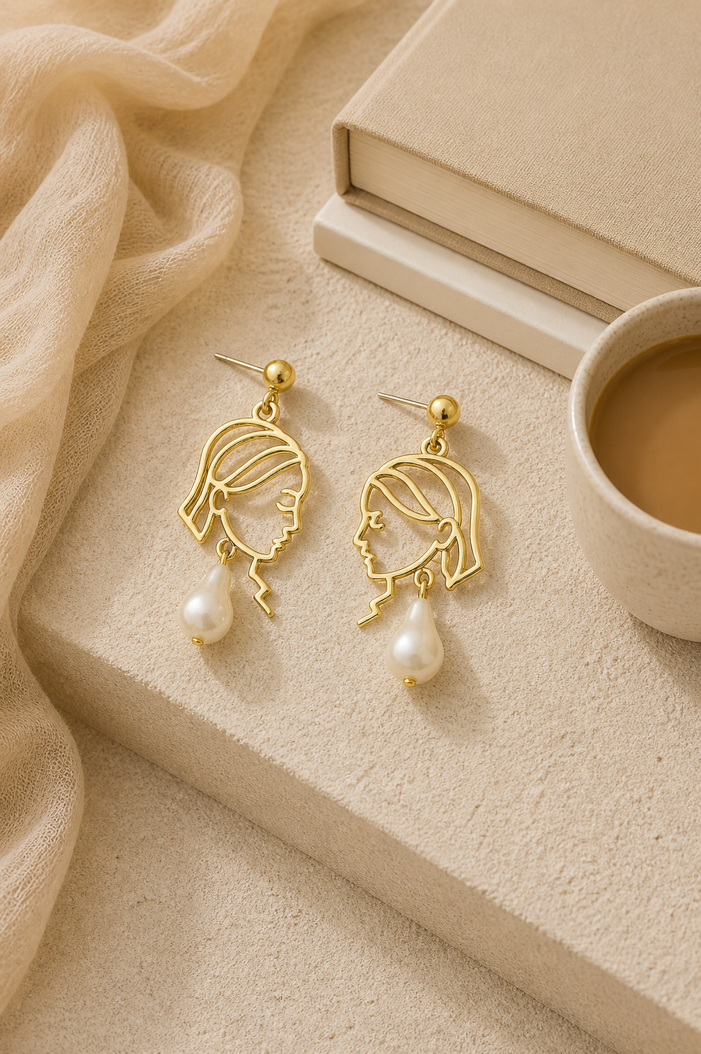 Abstract Pearl Earrings