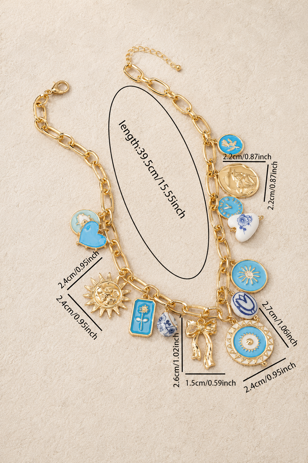 Blue Bold & Gold Charms Necklace