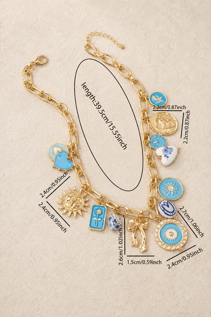 Blue Bold & Gold Charms Necklace