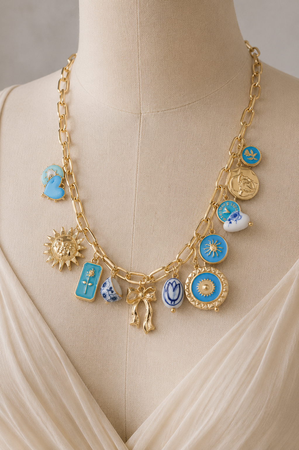 Blue Bold & Gold Charms Necklace
