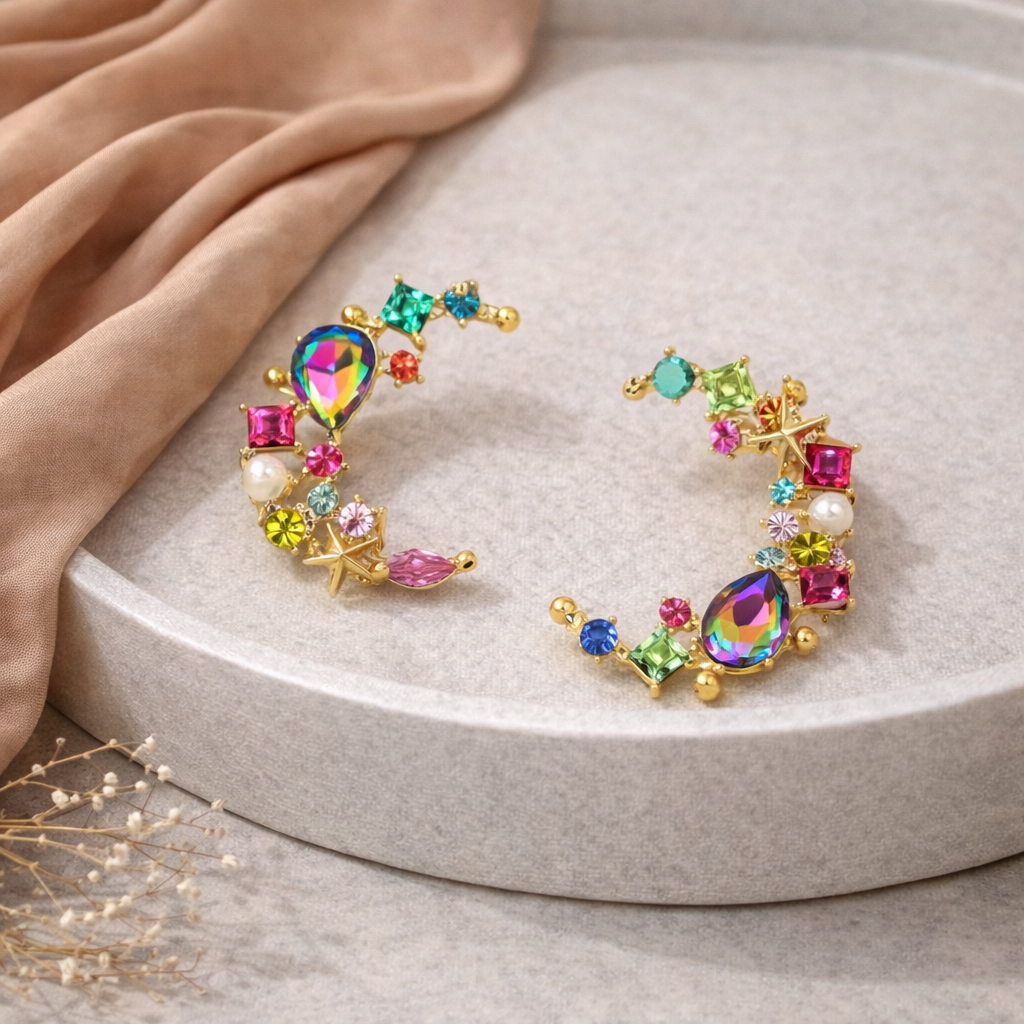 C-Shaped Gemstone Studs