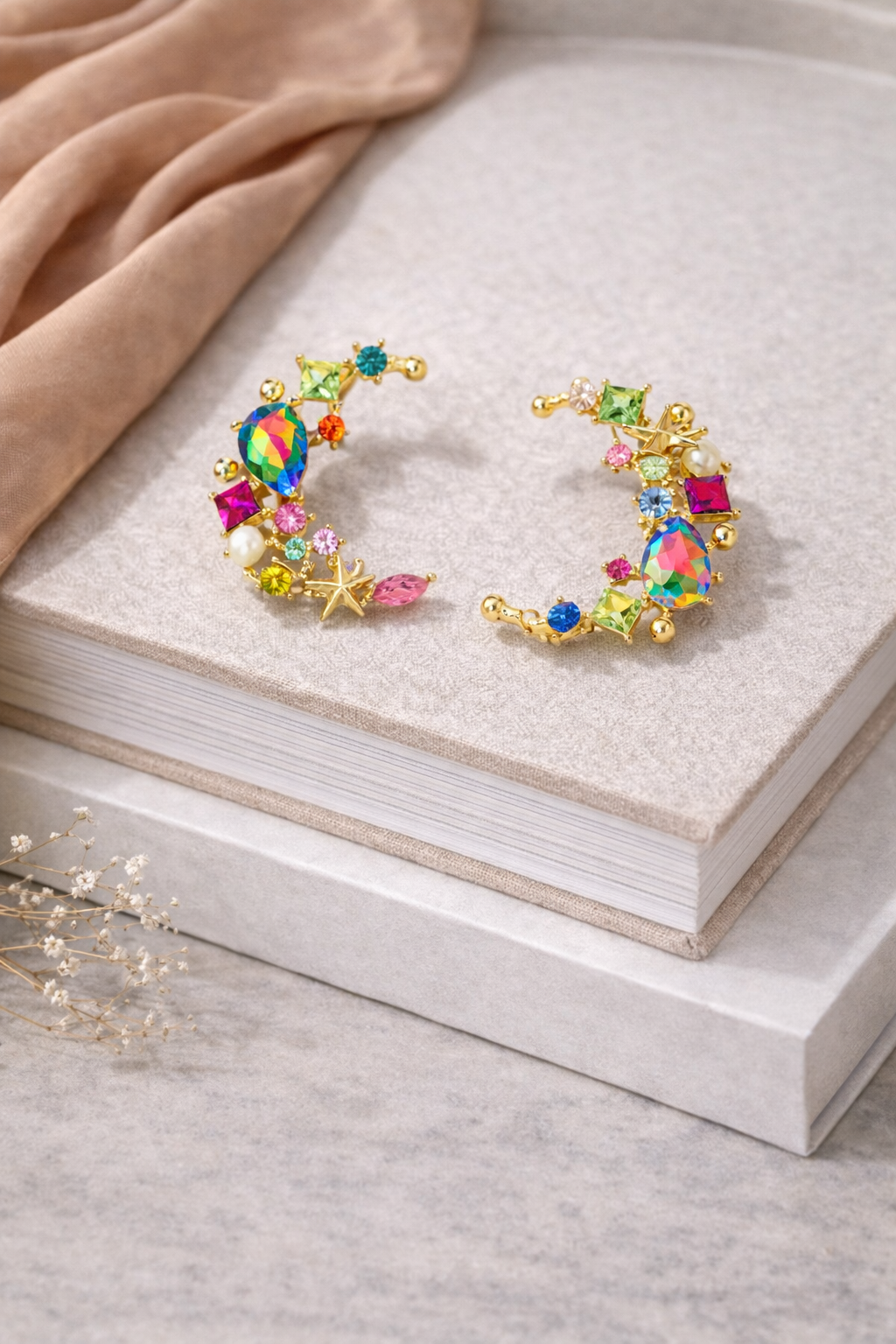 C-Shaped Gemstone Studs