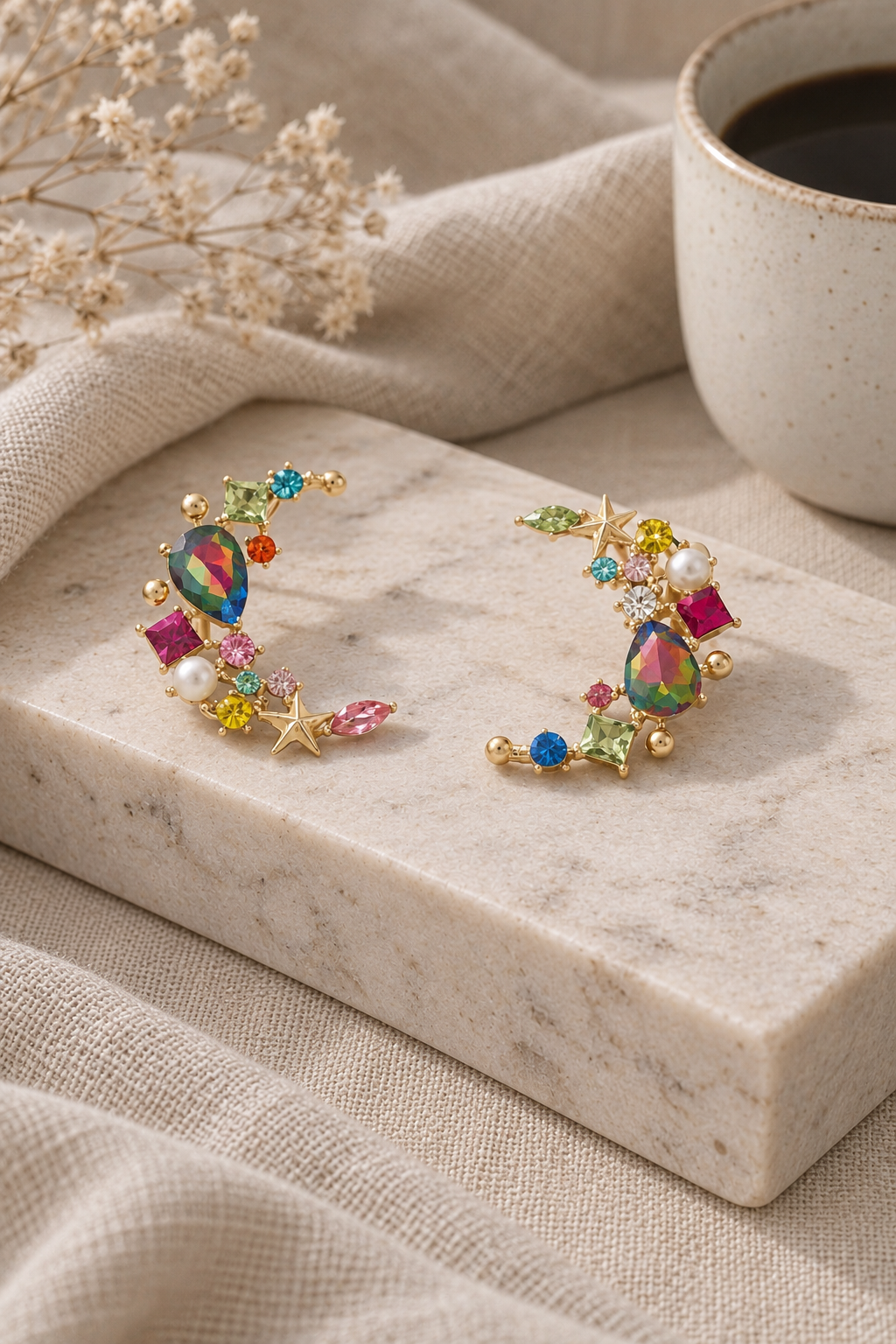 C-Shaped Gemstone Studs