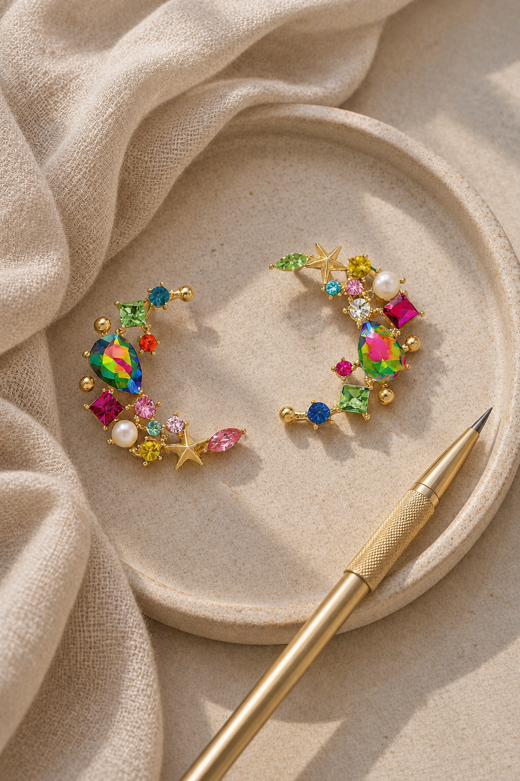 C-Shaped Gemstone Studs