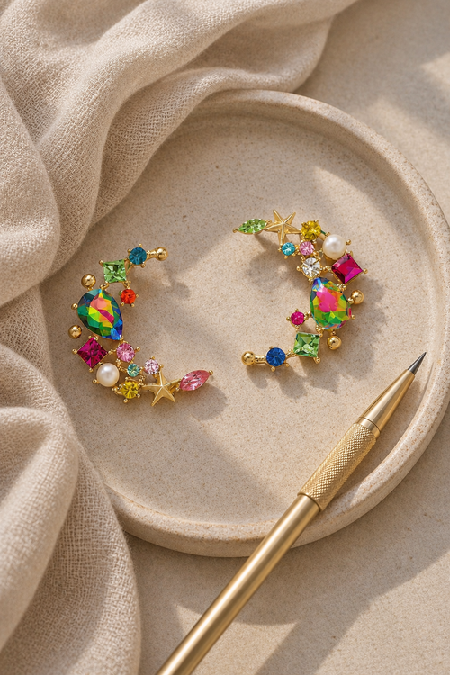 C-Shaped Gemstone Studs