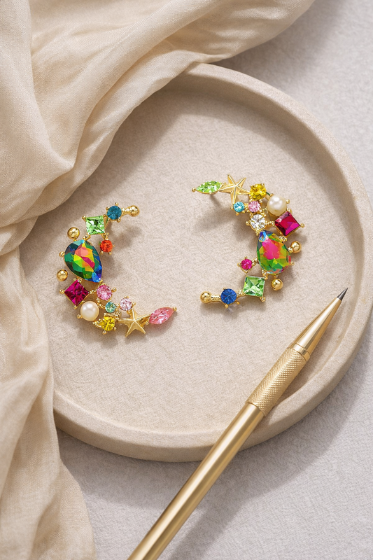 C-Shaped Gemstone Studs