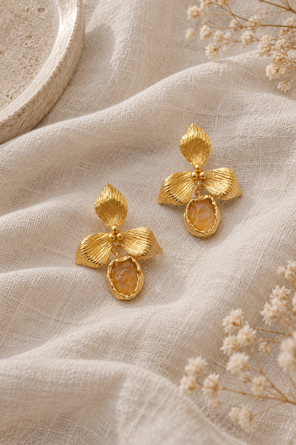 Crescent Gem Drop Earrings