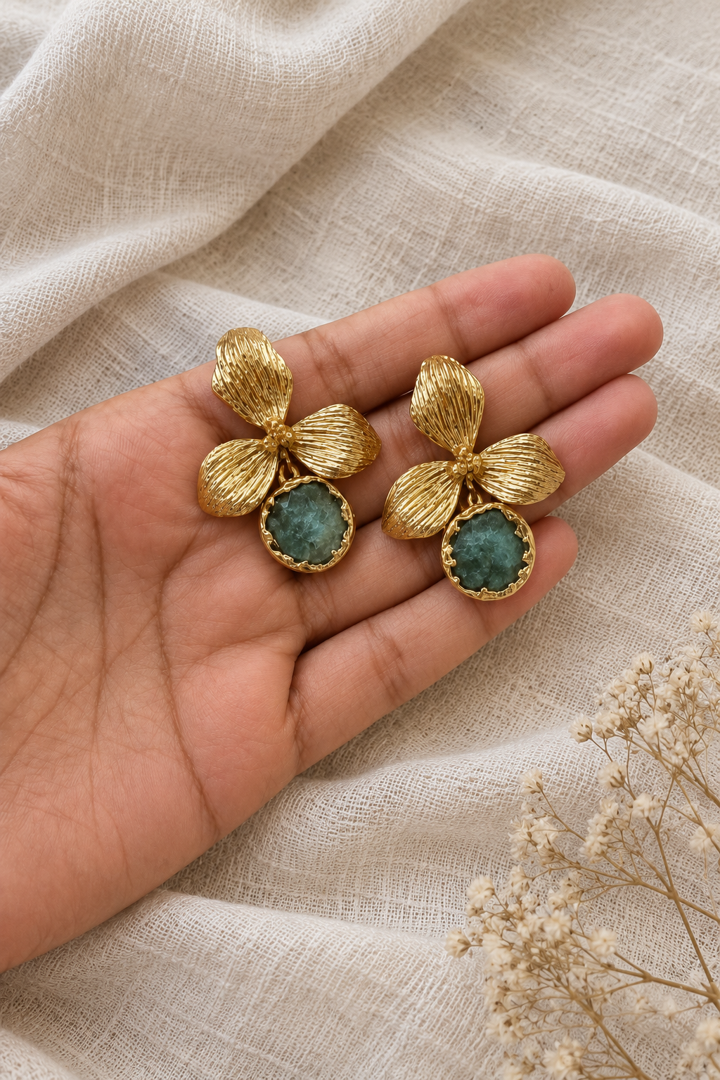 Crescent Gem Drop Earrings