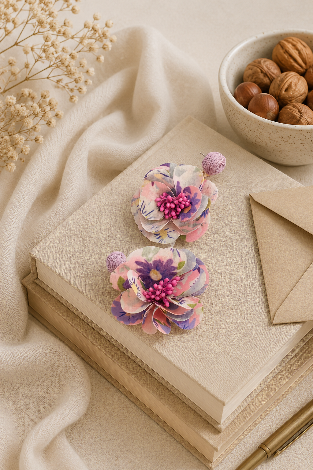 Cloth Flower Tassel Earrings
