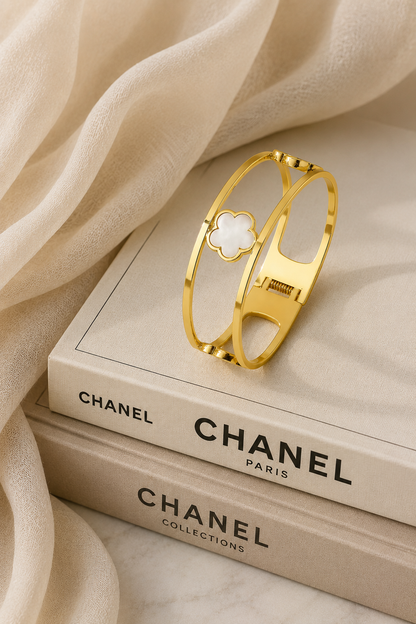 Clover White Bangle
