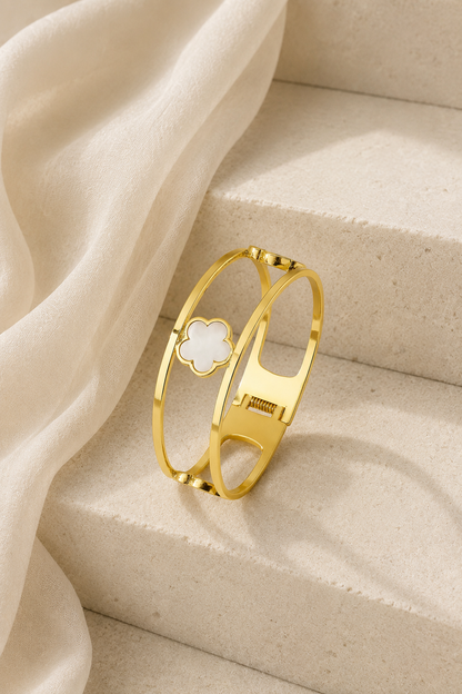 Clover White Bangle