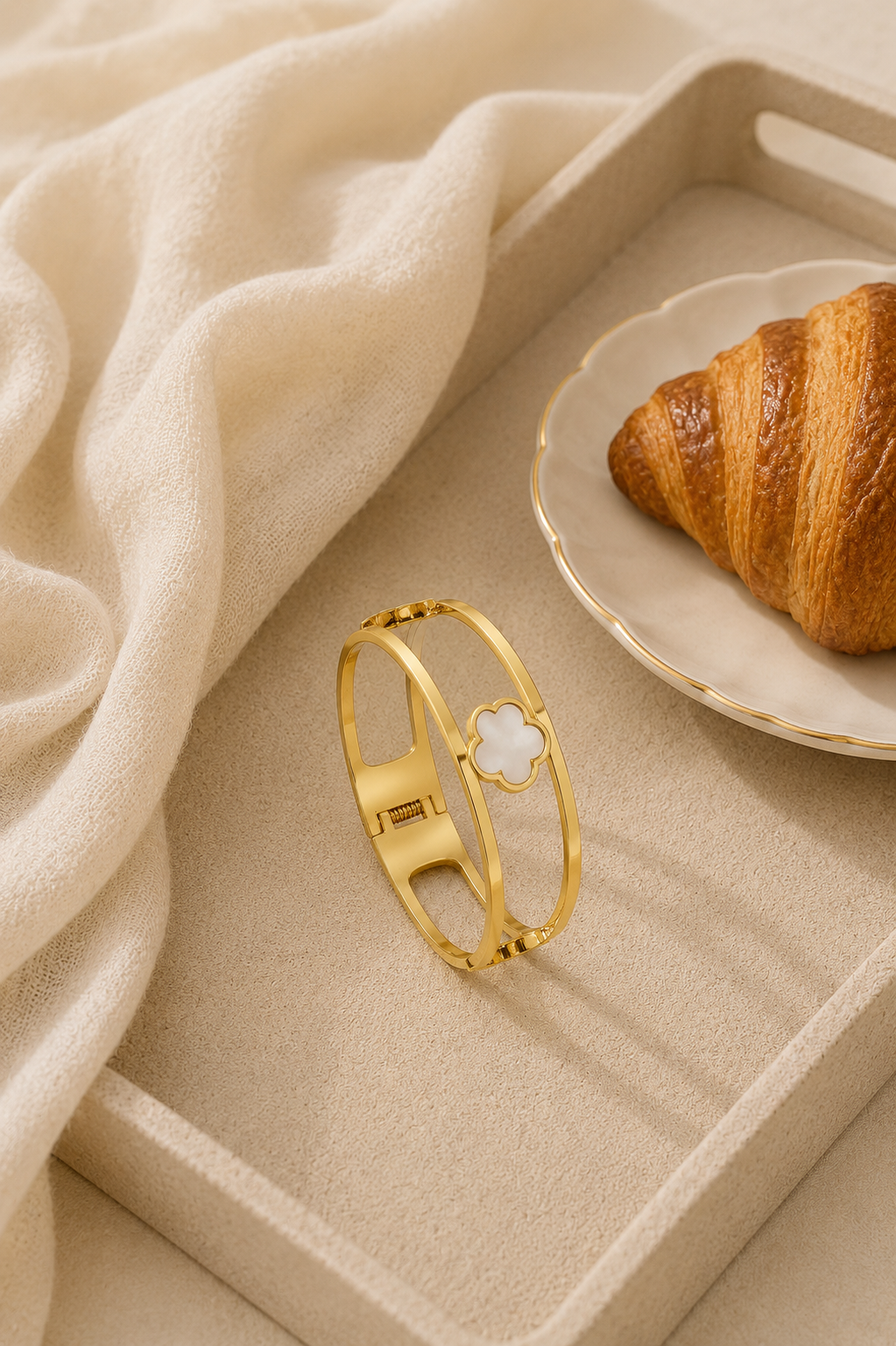 Clover White Bangle