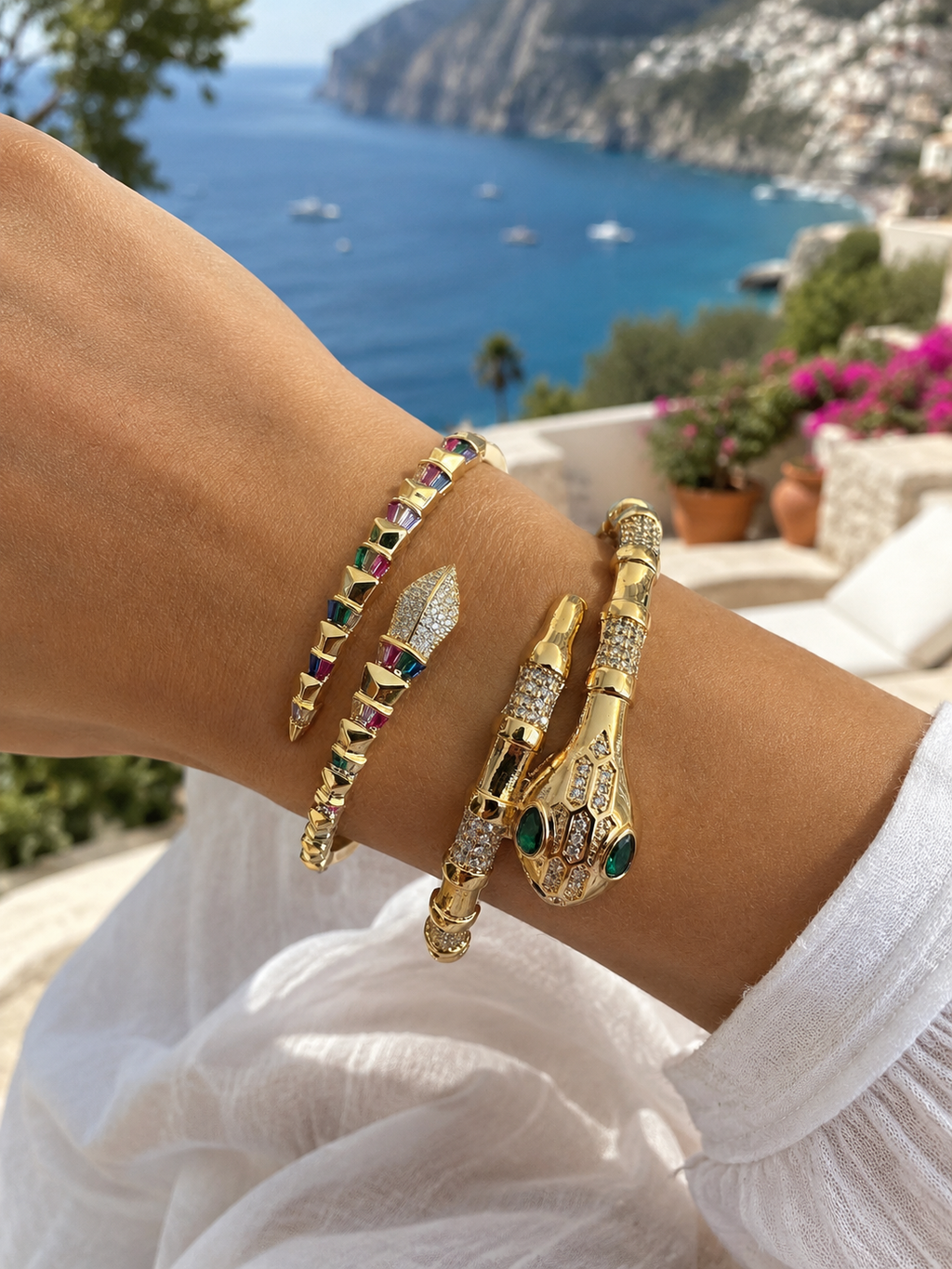 Colorful Serpent Bangle and Ring