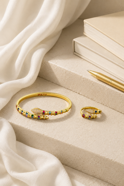 Colorful Serpent Bangle and Ring
