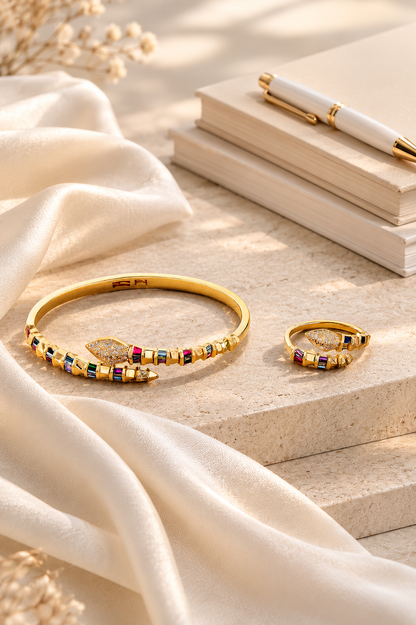 Colorful Serpent Bangle and Ring