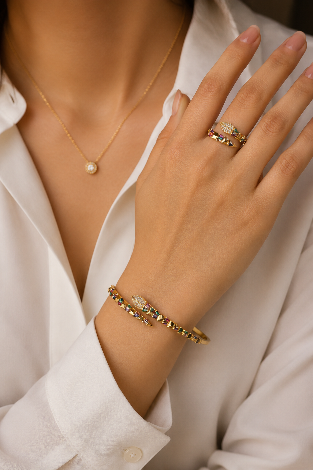 Colorful Serpent Bangle and Ring