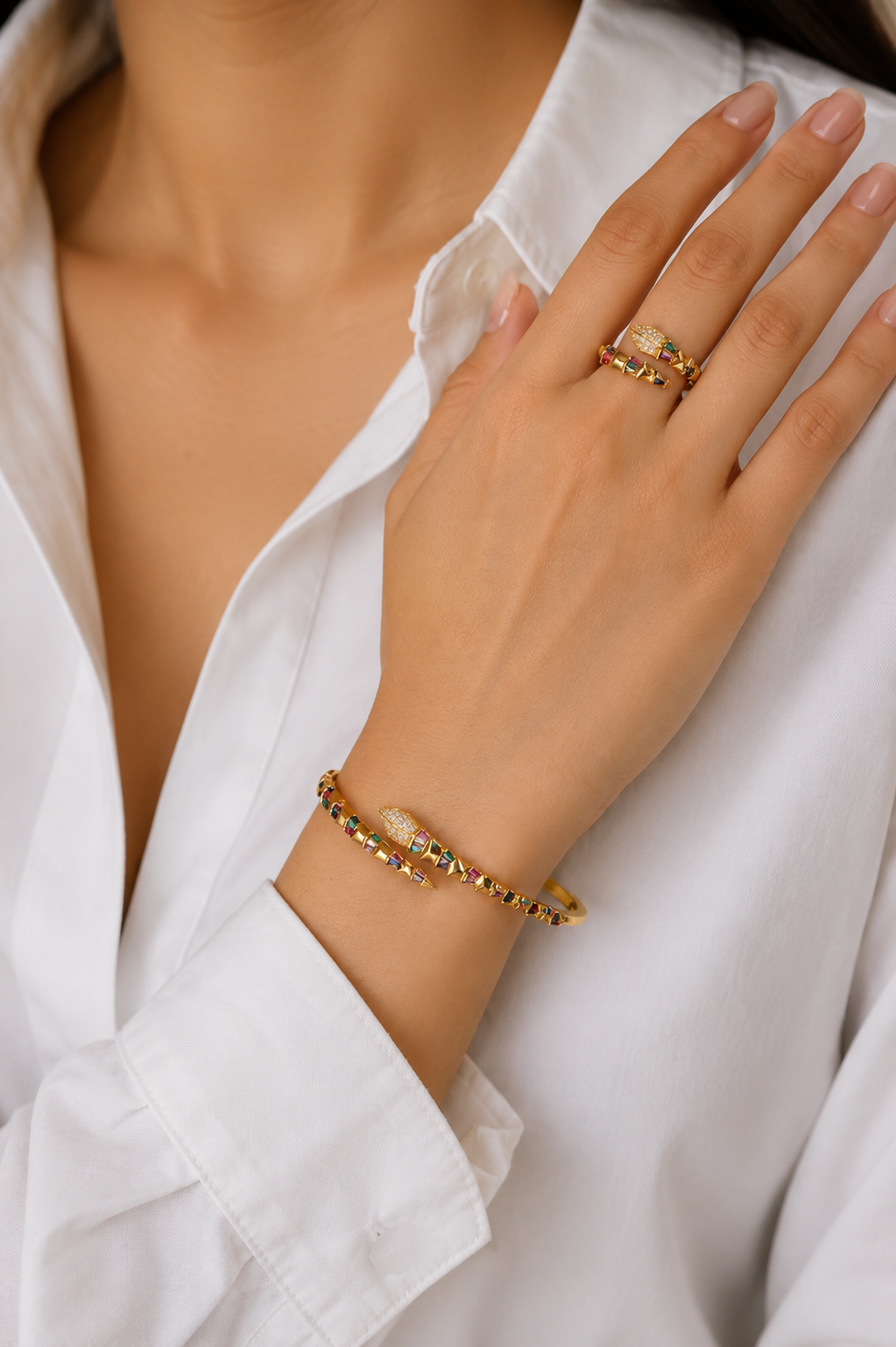 Colorful Serpent Bangle and Ring