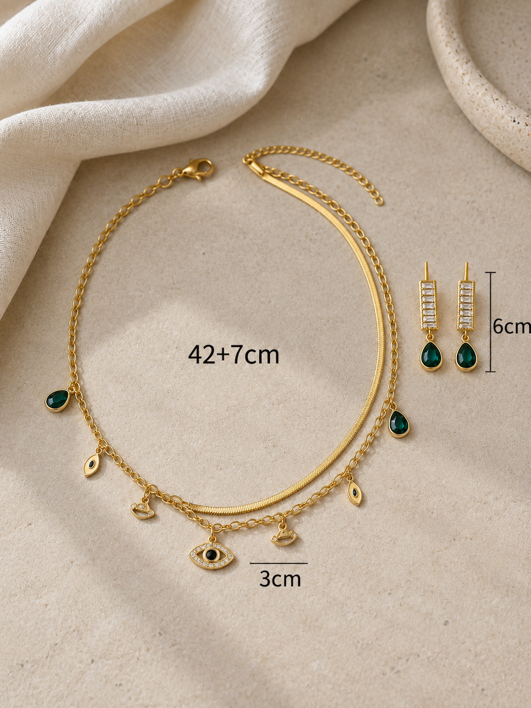 Mati Evil Eye Jewelry Set (Necklace + Earrings)