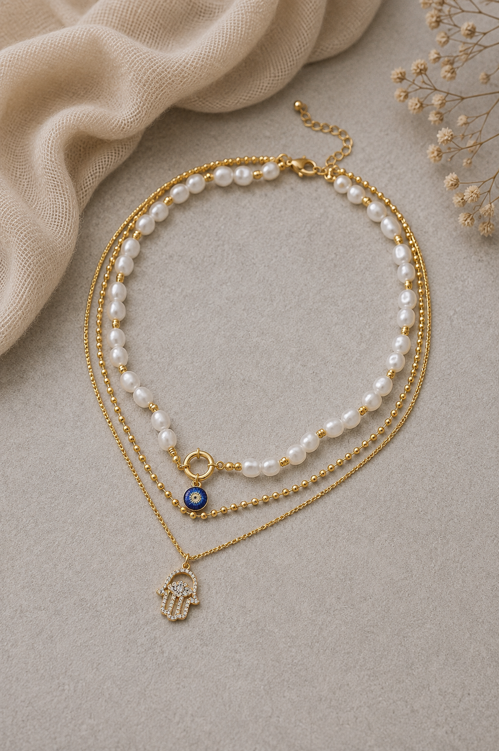 Evil Eye Charms Layered Necklace