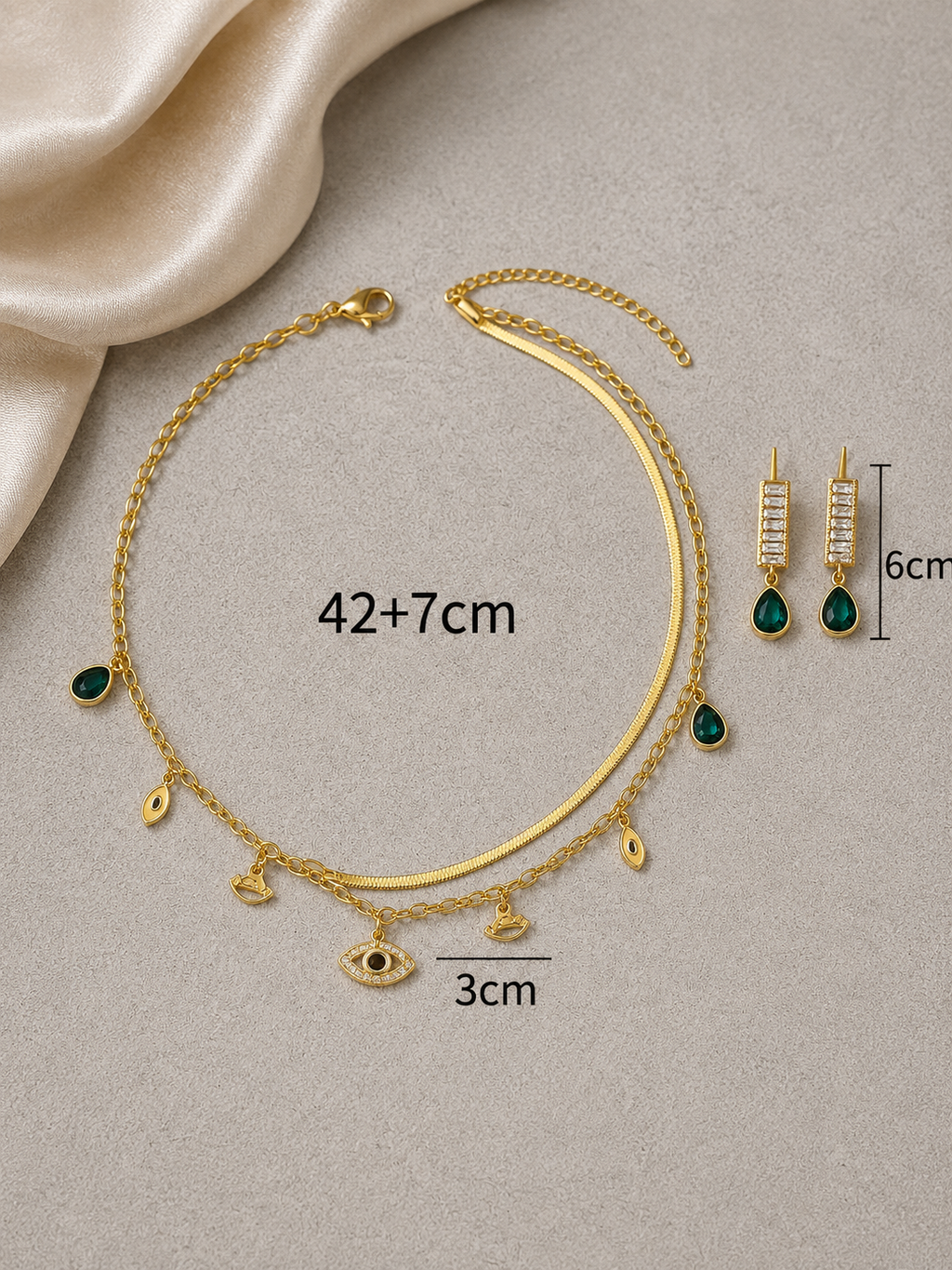 Mati Evil Eye Charms Jewelry Set (Necklace + Earrings)