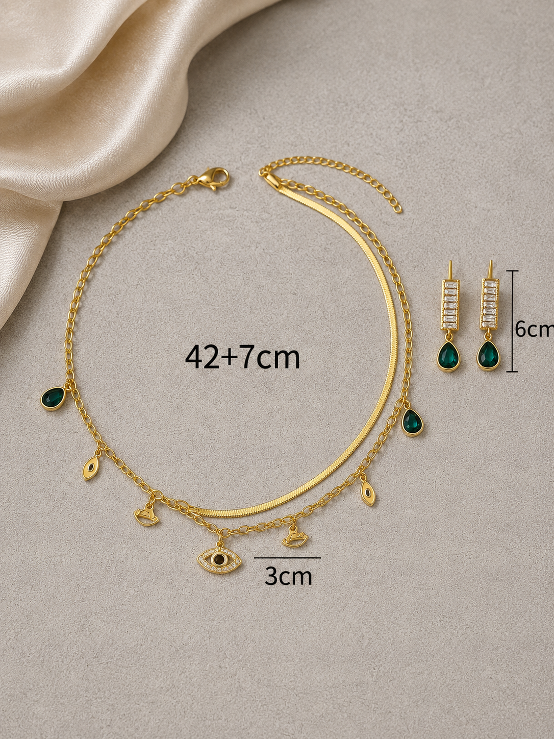 Mati Evil Eye Charms Jewelry Set (Necklace + Earrings)