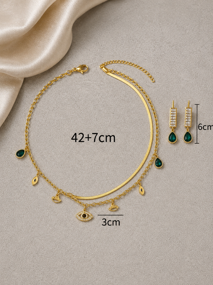 Mati Evil Eye Charms Jewelry Set (Necklace + Earrings)