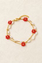Red Flower Charms Bracelet