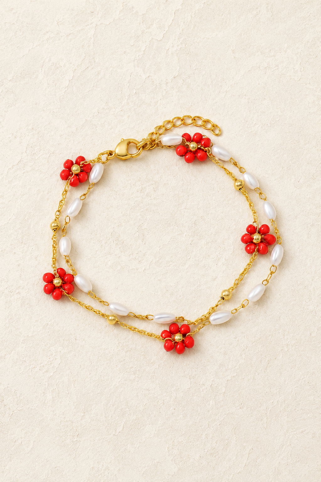 Red Flower Charms Bracelet