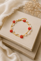 Red Flower Charms Bracelet