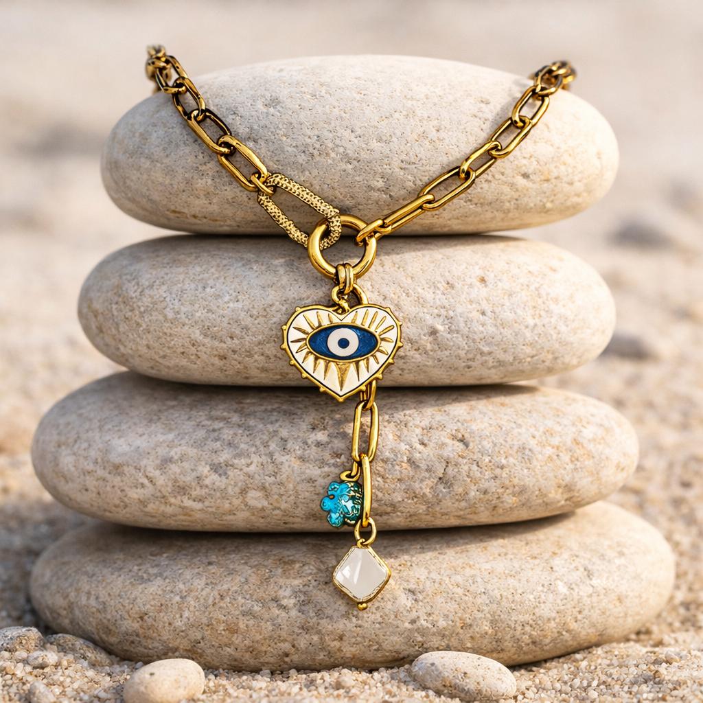 Evil Eye Heart Pendant Necklace