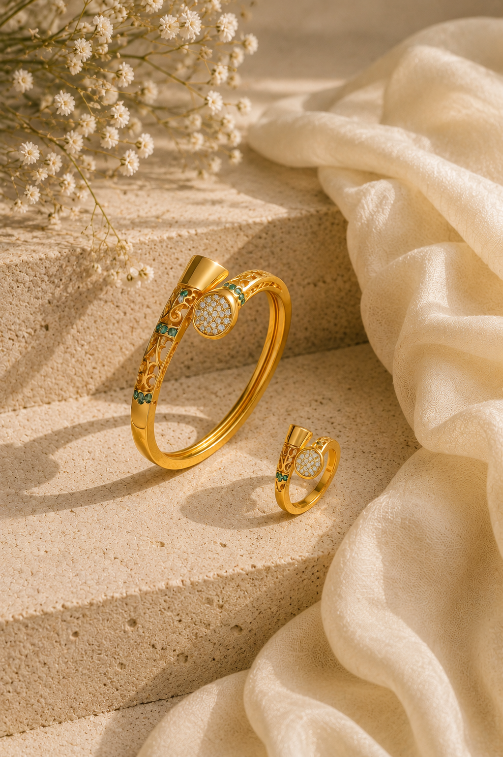Avril Carved Bangle and Ring