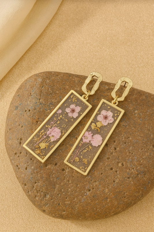Dried Flower Rectangle Resin Earrings