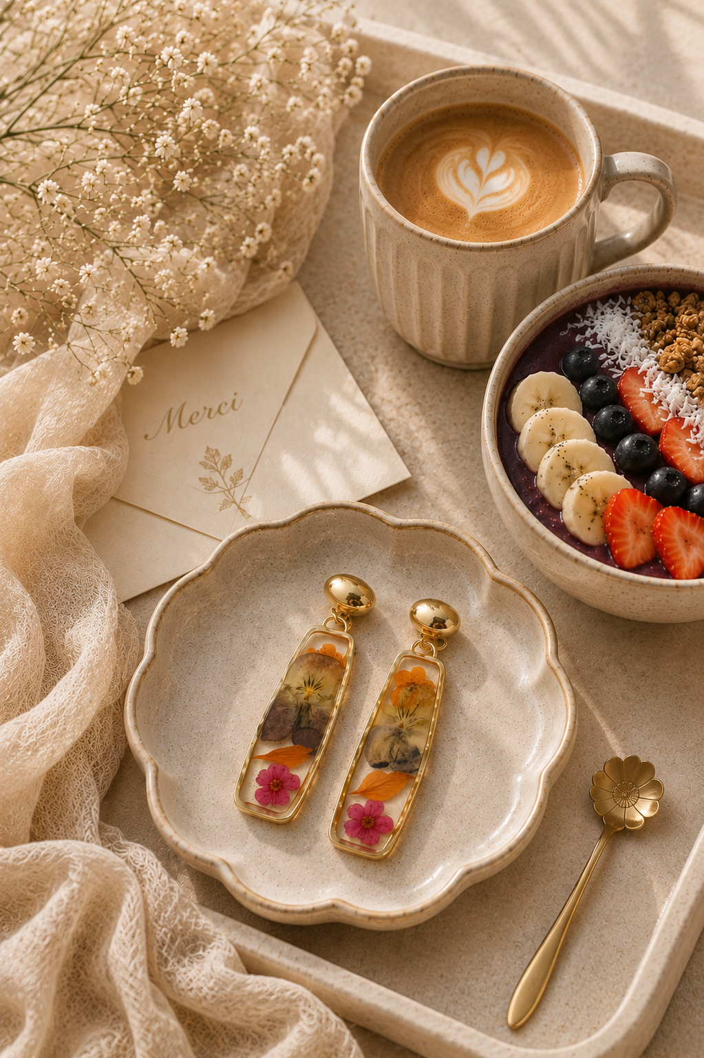 Dried Flower Rectangle Resin Earrings