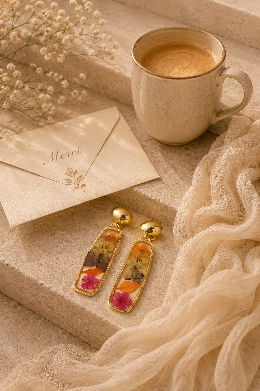 Dried Flower Rectangle Resin Earrings