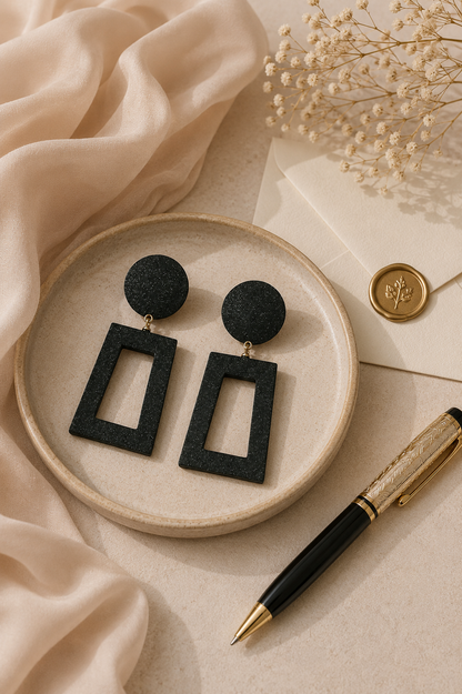 Textured Black Drop Earrings